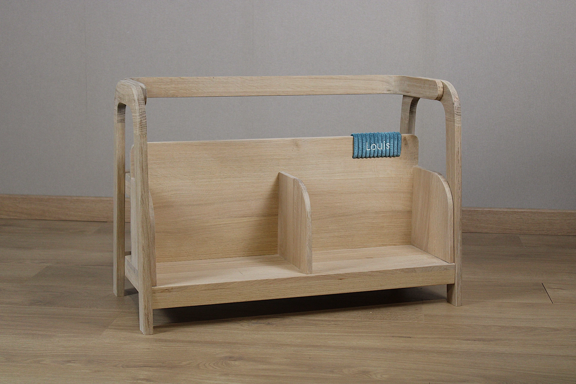 Bibliothèque en bois de chêne naturel_bleu (sans broderie)